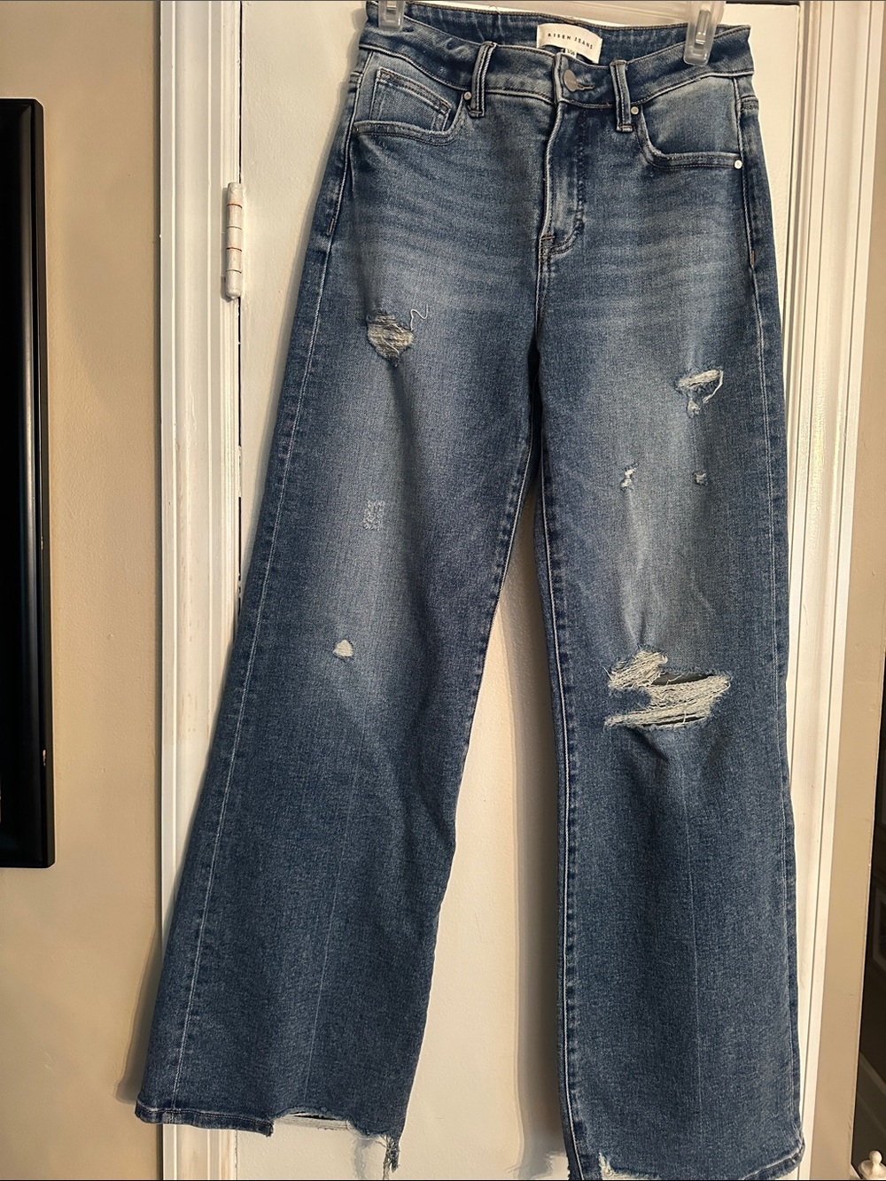 Distressed High-Rise Wide Leg Jeans - Blue